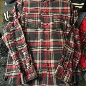 H&M Red, Black and Cream Plaid Button-Down Shirt
